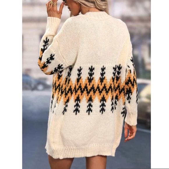 Boho Southwestern Tribal Aztec Print Oversized Open Cardigan Size Medium - Picture 2 of 7